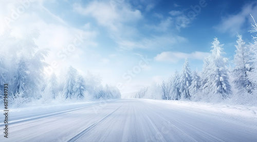 Panorama of beautiful winter parks and Beautiful trees in winter landscape in the late evening in snowfall copy space © WAK DESIGNER