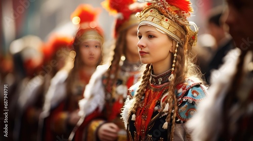Parade in national costumes of the world