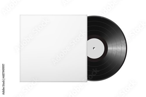 Blank vinyl disc mock up with blank case. Realistic empty template of a music record plate. Png clipart isolated on transparent background photo