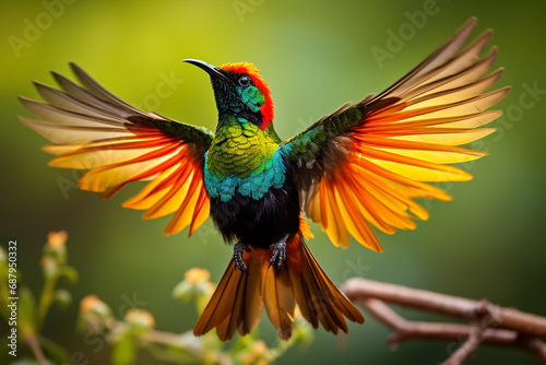 A male Beautiful Sunbird Nectarinia pulchella giving his tail streamers a shake