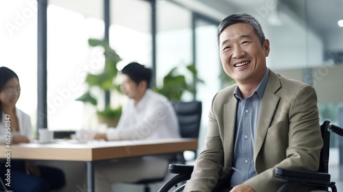 Businessman in a wheelchair in the office