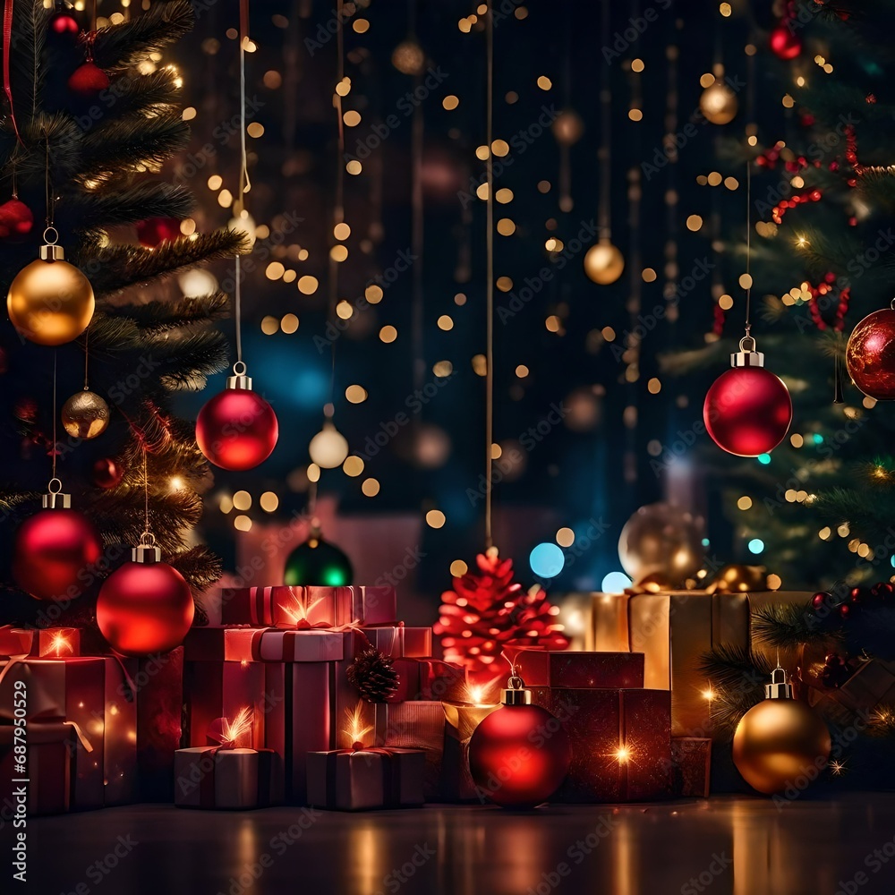 Xmas template bokeh background. AI generated illustration Xmas template bokeh background. AI generated illustration
