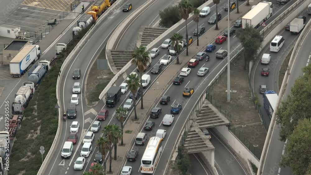 day time barcelona city traffic street road rush hour aerial topdown panorama 4k spain day time barcelona city traffic street road rush hour aerial topdown panorama 4k spain