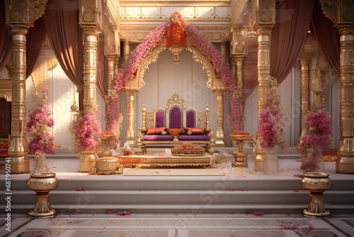 Indian wedding decor mandap with flowers photo