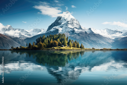 Inverted Mountains Reflected in Calm Lake