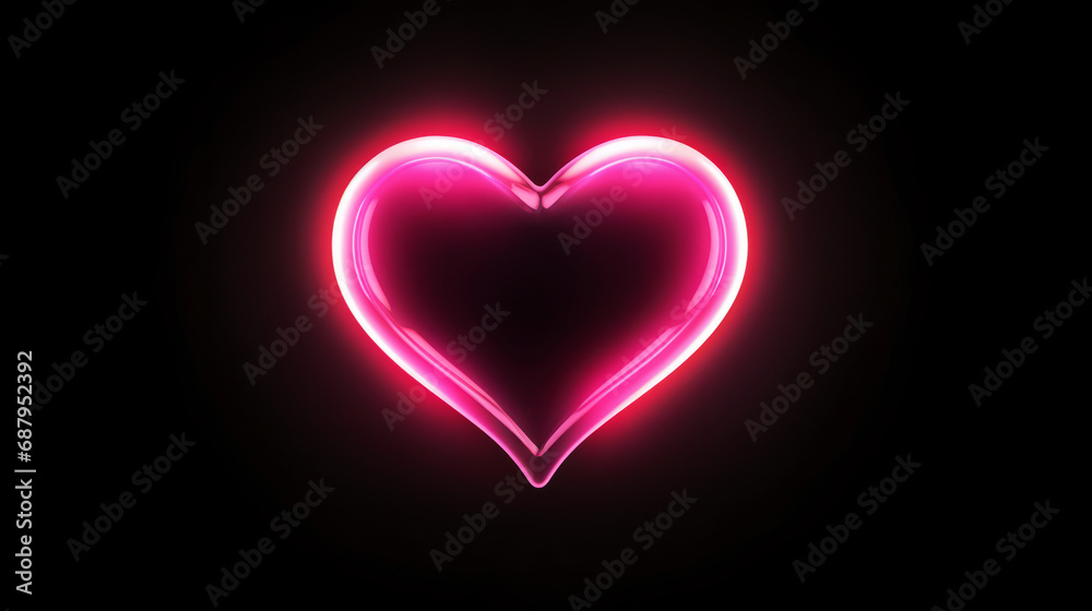 Minimal pink glowing neon heart shape on black for Valentine's - obrazy, fototapety, plakaty 
