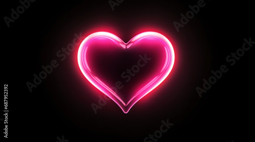 Minimal pink glowing neon heart shape on black for Valentine's photo