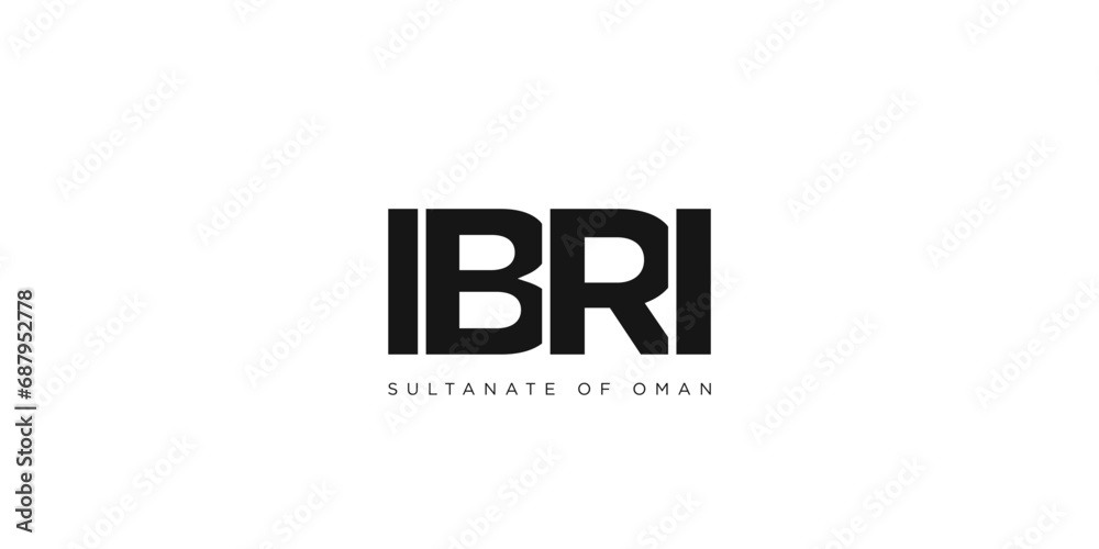 Ibri in the Oman emblem. The design features a geometric style, vector illustration with bold typography in a modern font. The graphic slogan lettering.