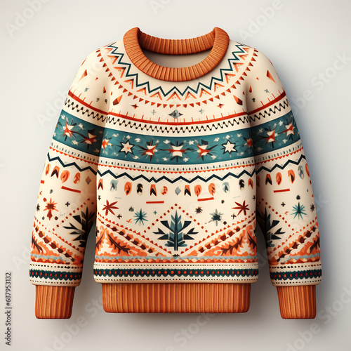 Christmas sweater on white background. Warm clothes