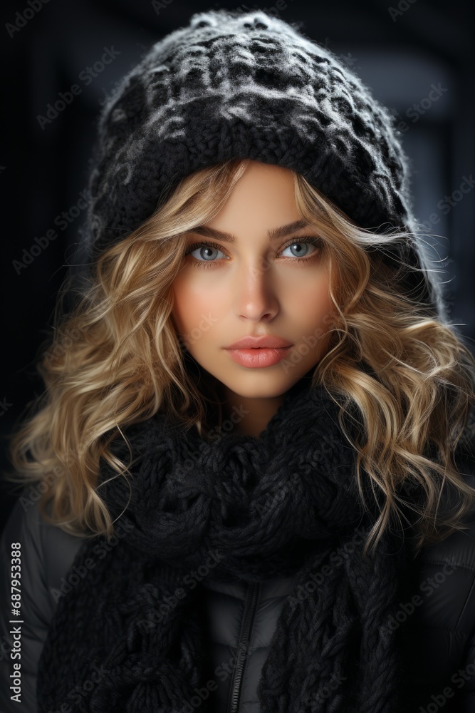 Fashion model in a winter wonderland, wearing cozy and stylish cold-weather attire, Generative AI Fashion model in a winter wonderland, wearing cozy and stylish cold-weather attire, Generative AI
