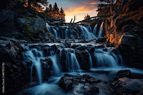 Illuminated Waterfall in Twilight Ambience © MyPixelArtStudios