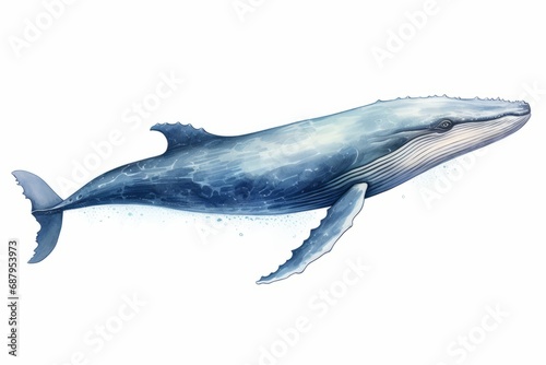 Watercolor illustration of a whale isolated on white background. AI generative