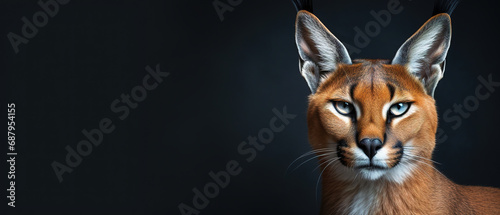 Front view of caracal on gray background. Wild animals banner with copy space © Uwe