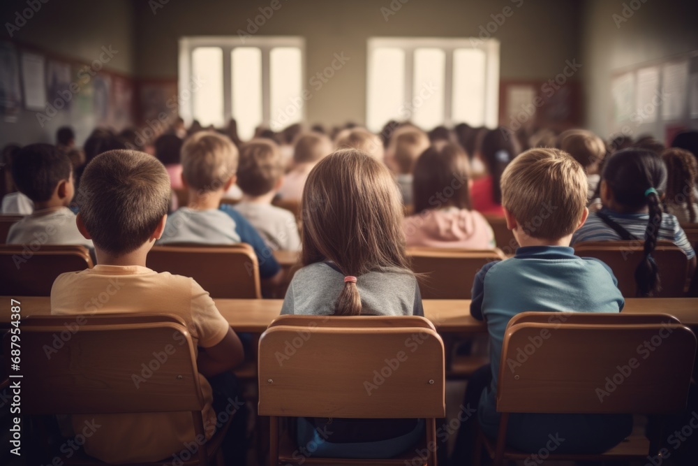 Group of children sitting at desks in a classroom. Suitable for educational and school-related projects Group of children sitting at desks in a classroom. Suitable for educational and school-related projects