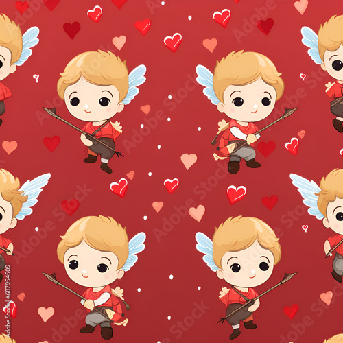 angels with hearts cartoon child boy vector illustration Ai generated 