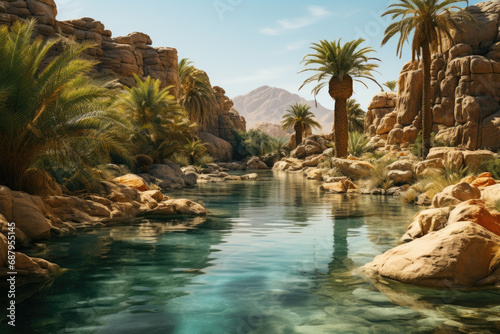 Mirage of a Lush Oasis in Vast Desert