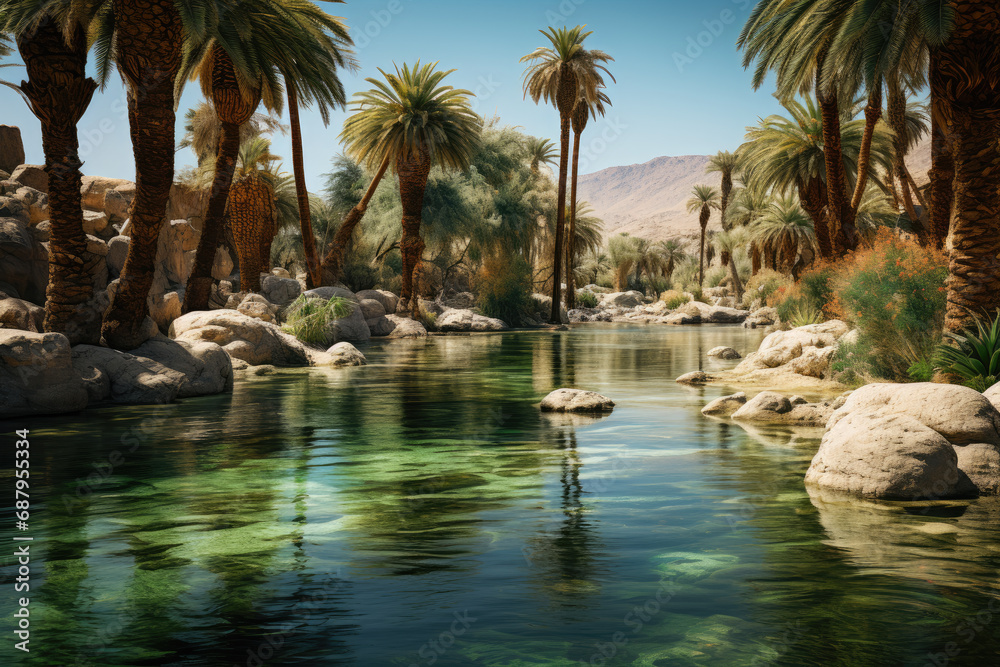 Mirage of a Lush Oasis in Vast Desert Mirage of a Lush Oasis in Vast Desert