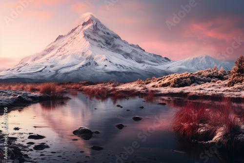 Volcanic Winter Wonderland with Snow-Capped Peaks © MyPixelArtStudios