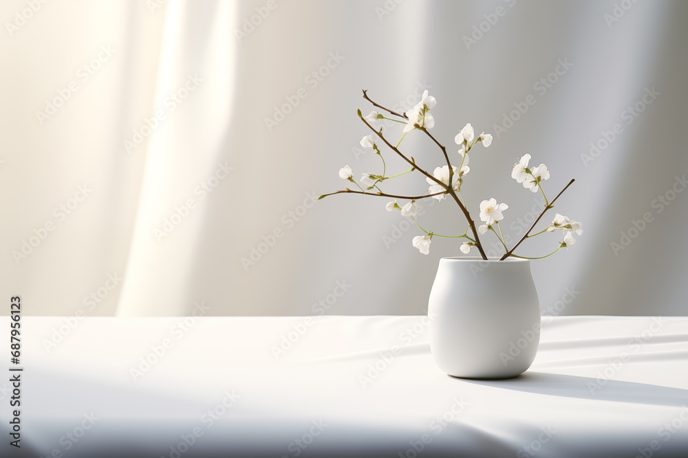 tiny plant on table on the background of curtains