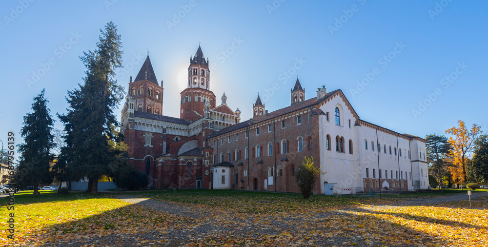 VERCELLI, ITALY NOVEMBER 25, 2023 - View of the Basilica of Sant'Andrew (Sant'Andrea) in Vercelli, Piedmont, Italy