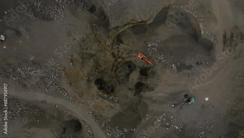 Aerial view of sand quarry, industrial extraction of sand in Bali. photo