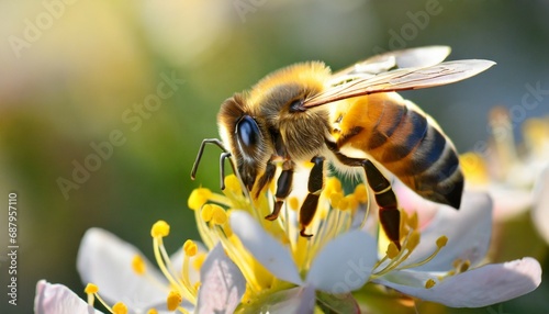 bee collects nectar on a sunny day wild insect life generate ai © Nichole