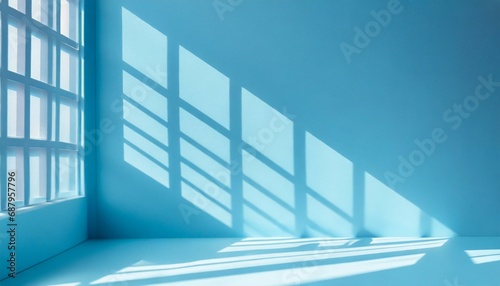 minimalistic abstract light blue background with shadow and light from windows product presentation concept