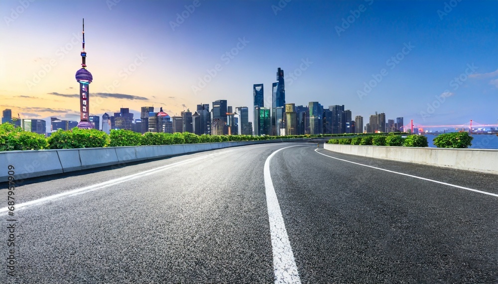 generative ai empty asphalt road with city skyline