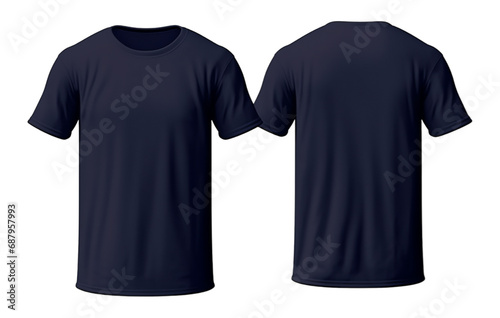 Navy or dark blue t-shirt mockup front and back view, isolated on transparent background, generated ai