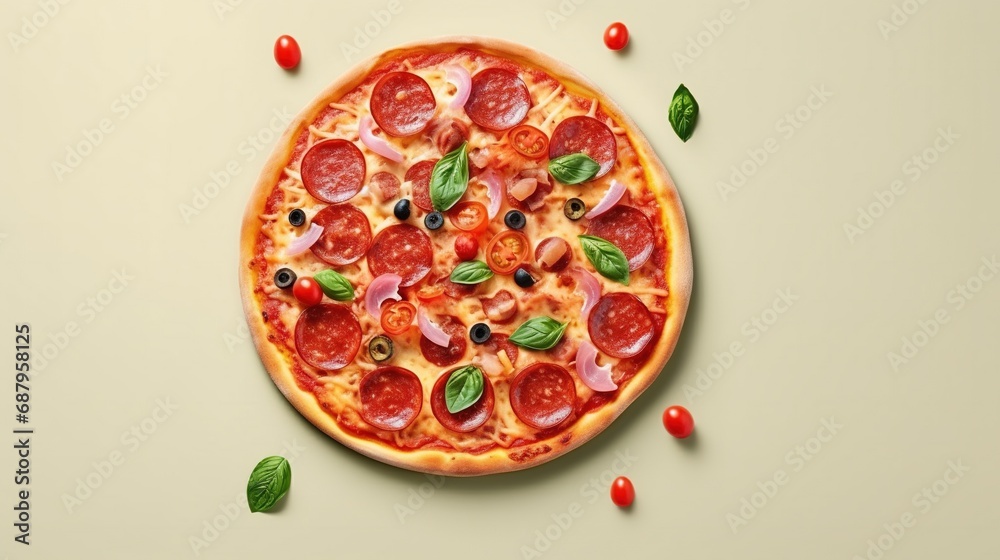 Delicious Pizza Isolated on the Minimalist Background Delicious Pizza Isolated on the Minimalist Background