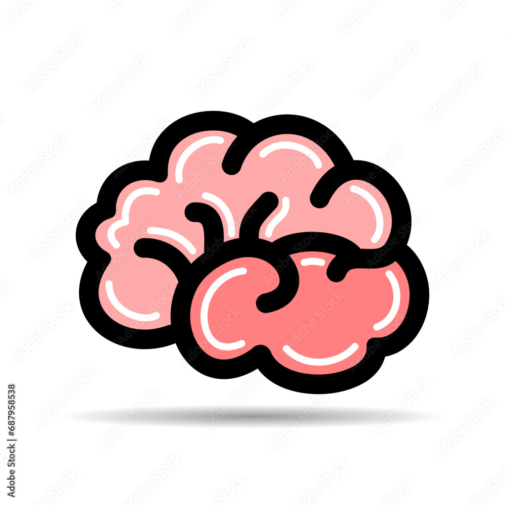Pink brain doodle icon flat vector design Pink brain doodle icon flat vector design