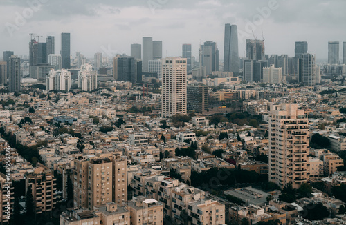 Tel Aviv city top view. Skyscrapers and dormitory area