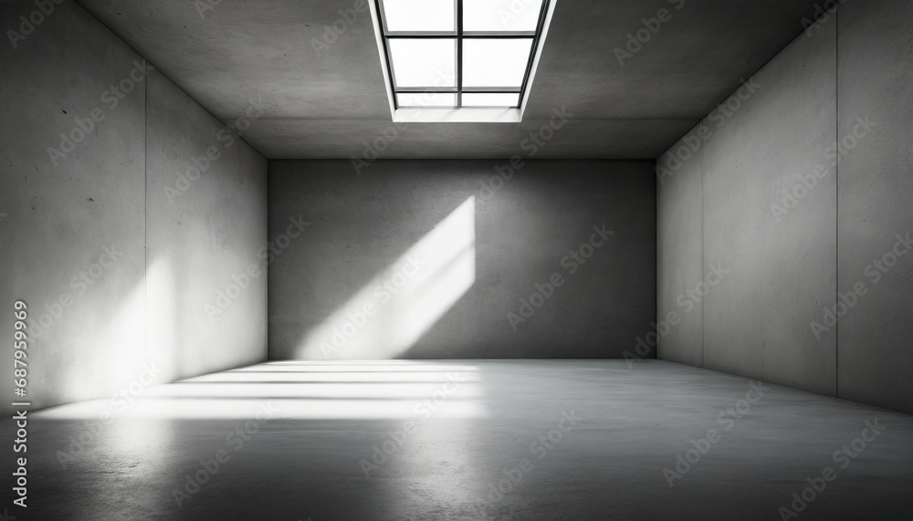 empty room interior with concrete walls grey floor with light and soft skylight from window background with copy space ai generative illustration