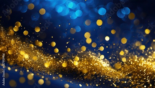 abstract background with dark blue and gold particle christmas golden light shine particles bokeh on navy blue background gold foil texture holiday generative ai