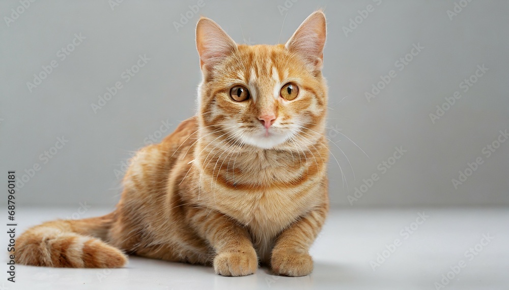 cute ginger cat sitting and looking at the camera on white background
