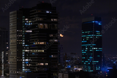 Full moon over night Tel Aviv