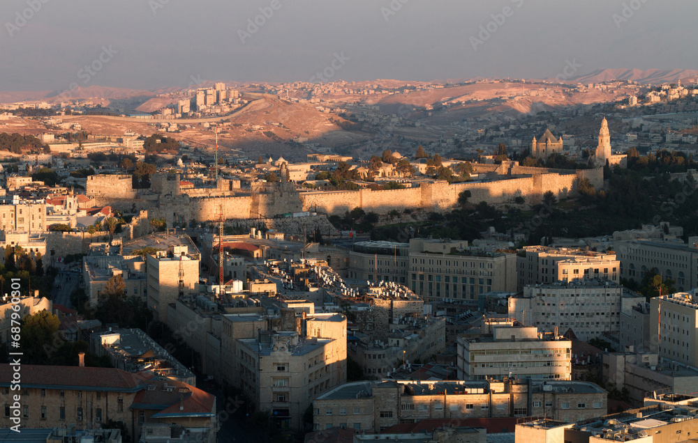 Jerusalem sunset aerial view