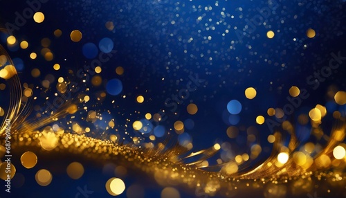 abstract background with dark blue and gold particle christmas golden light shine particles bokeh on navy blue background gold foil texture holiday generative ai