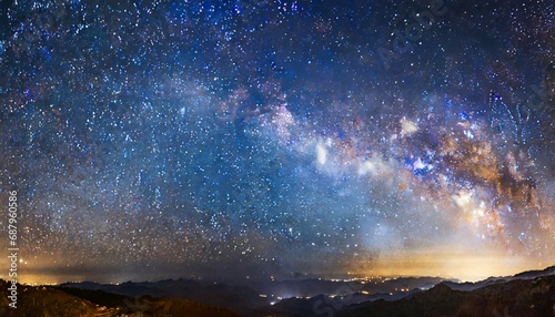 panoramic astrophotography of visible milky way galaxy stars nebula and stardust at night sky