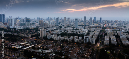 Tel Aviv evening aerial panorama