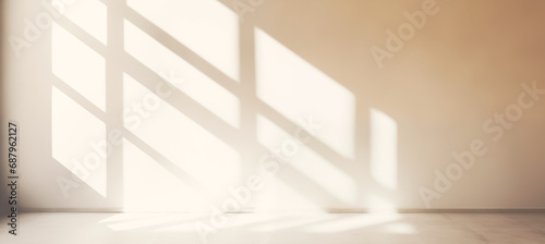 Minimalist Windows with Realistic Blurred Natural Light  Shadows on Wallpaper Texture  Abstract Background. Clean Beige Backdrop for Product Showcase.