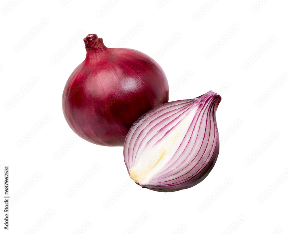 Whole and sliced onion on white Whole and sliced onion on white