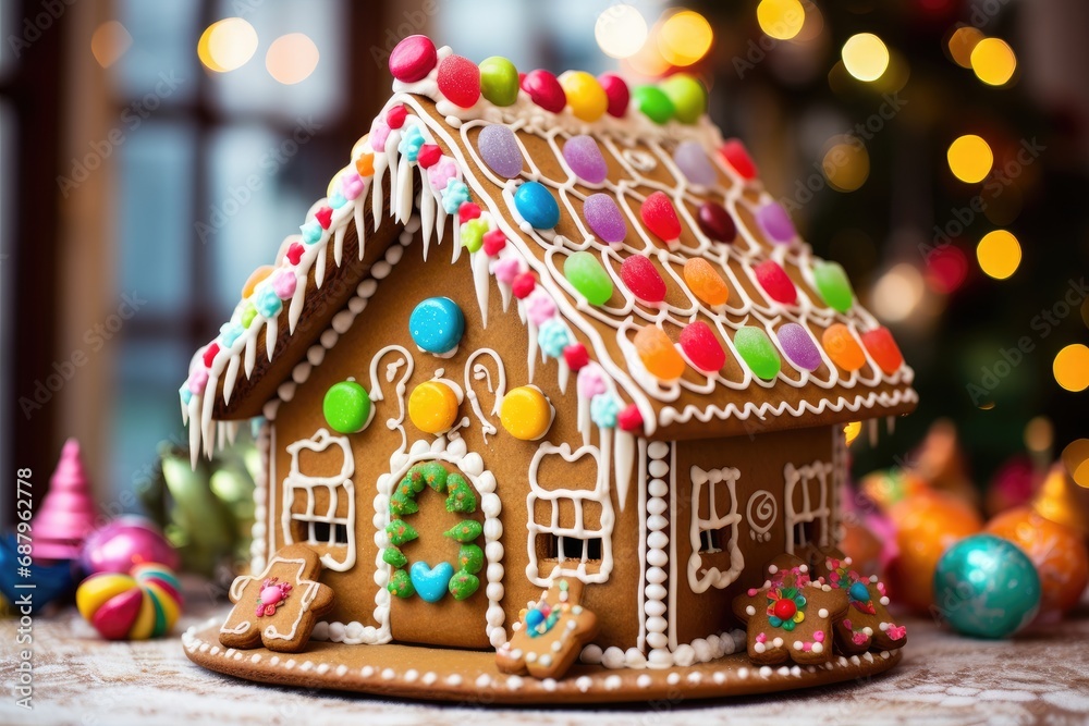 Christmas gingerbread house with bounties and candy