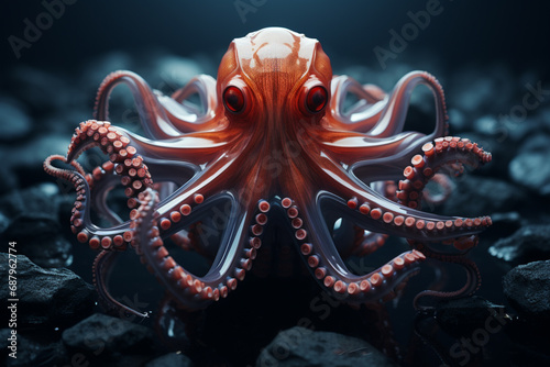 An imaginative artwork showcasing a cubic octopus, its tentacles and fluid motion transformed into a captivating display of geometric precision.