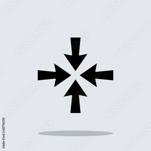 Inward arrow icon vector. Four Arrows icon sign symbol vector. Arrow pointing center vector icon illustration isolated on gray background