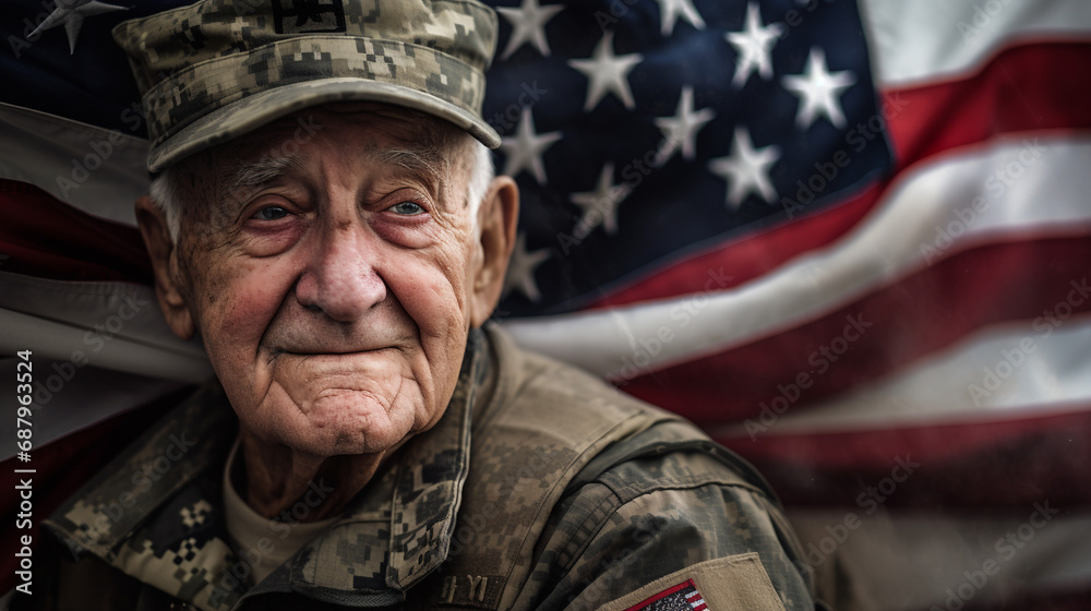 Fototapeta premium Elderly American soldier portrait. 