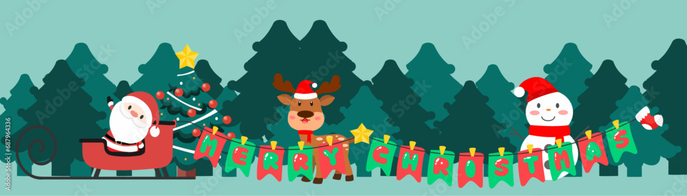 Fototapeta premium Merry Christmas decoration and card design. Happy New Year design elements. Holiday hand drawn vector icons set. 
