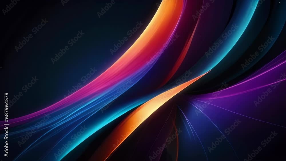 Seamless loop of multiple 3D abstract colourful lines floating diagonally on dark background