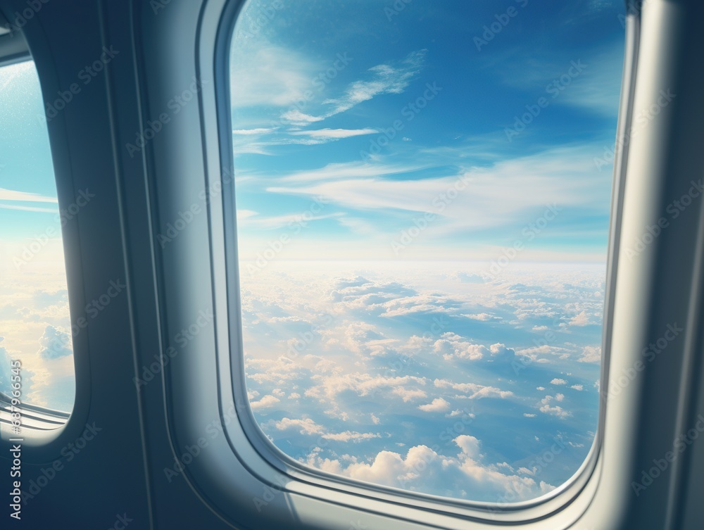 Airplane window beautiful sky. Shot from inside of airplane window with sky golden lights of sunset. Airplane window beautiful sky. Shot from inside of airplane window with sky golden lights of sunset.