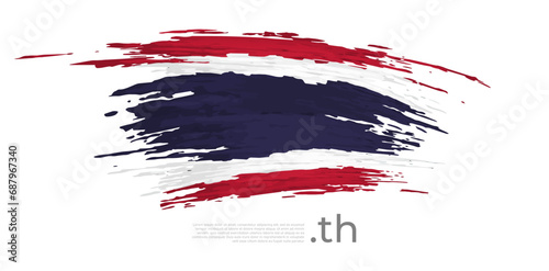 Thailand flag. Brush strokes, grunge. Drawn thai flag on white background. Vector design for national holiday, poster, template, place for text. State patriotic banner of thailand, flyer photo